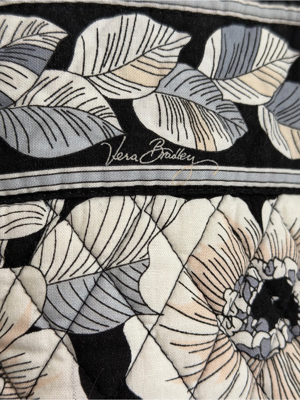 Vera Bradley Retired Camellia Black Blue Cream Floral Quilted Tote - Picture 8 of 12